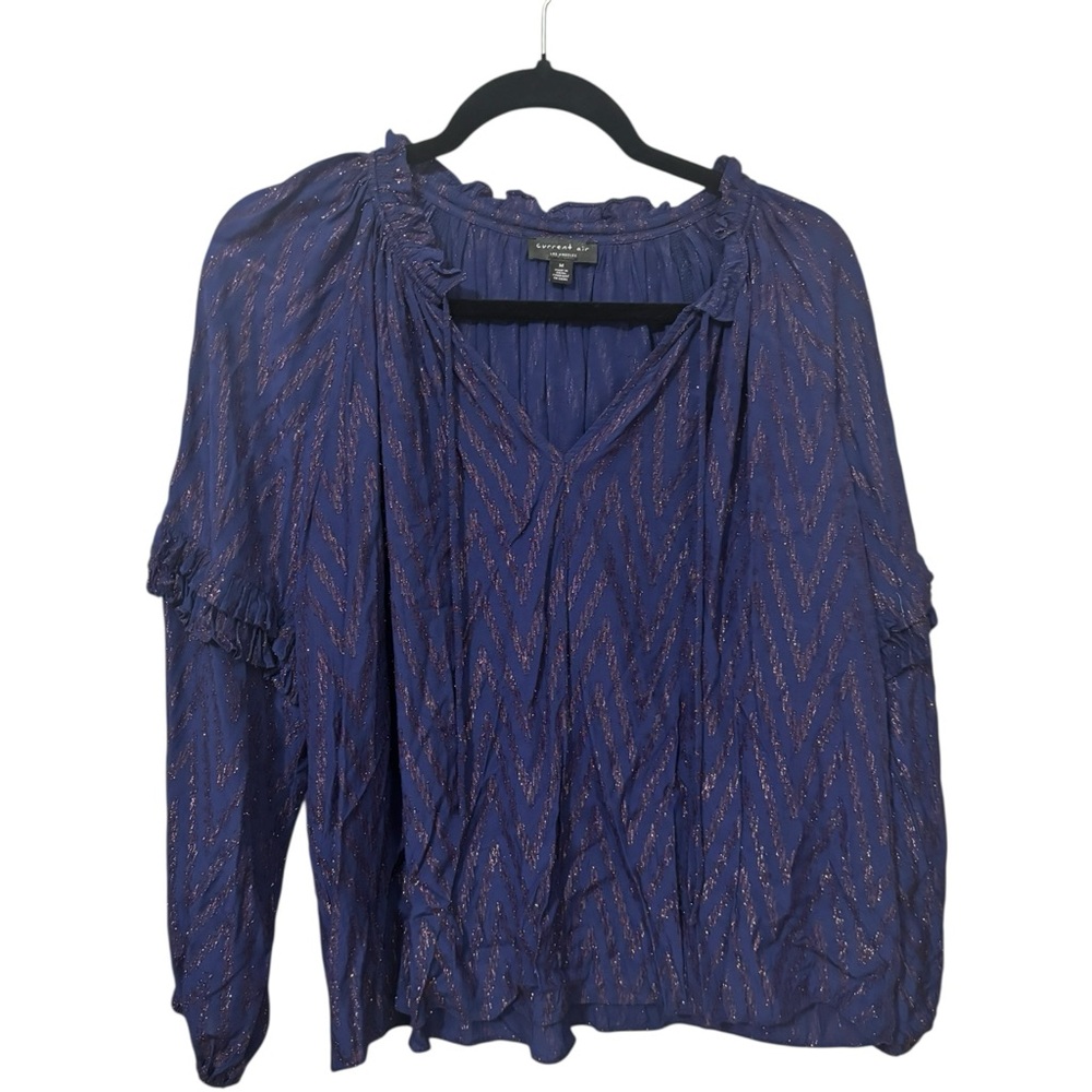 Current Air Metallic Chevron Blouse Sparkle Glitter Long Sleeves